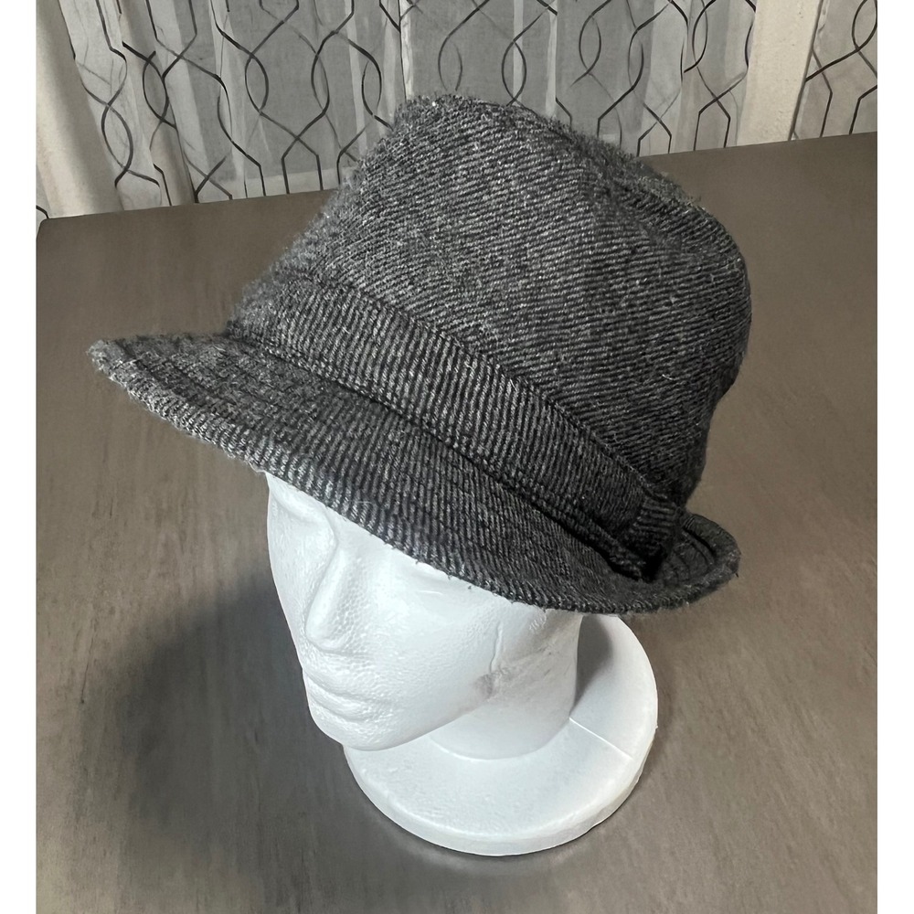 Grey Textured Fedora Trilby Hat Short Brim FE167853PLB L/XL